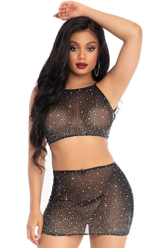Rhinestone Crop Top and Skirt cashmere skirt fine