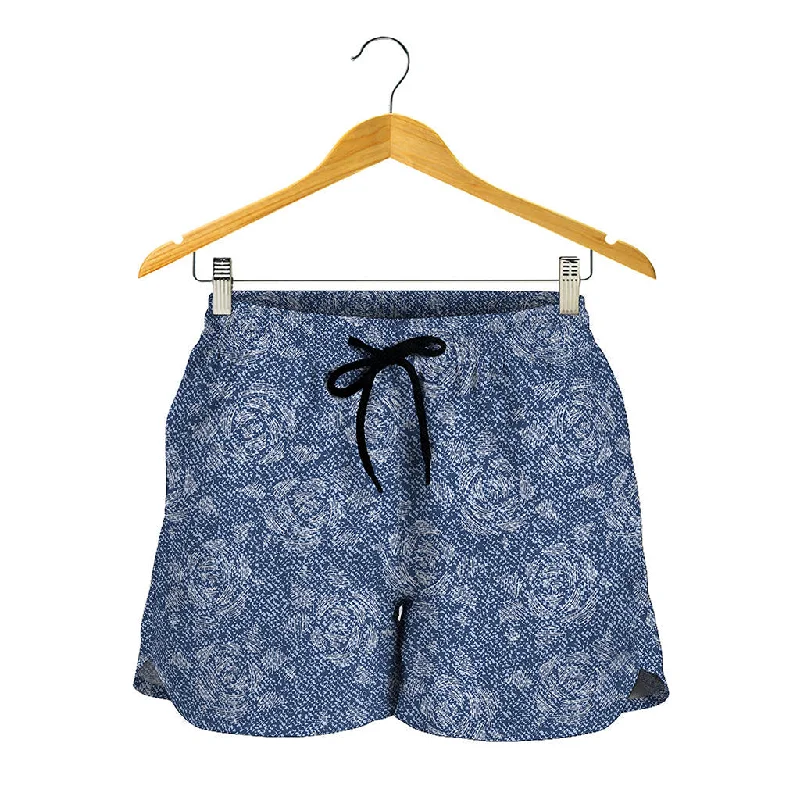 Rose Denim Jeans Pattern Print Women's Shorts Casual Light Wash Jeans
