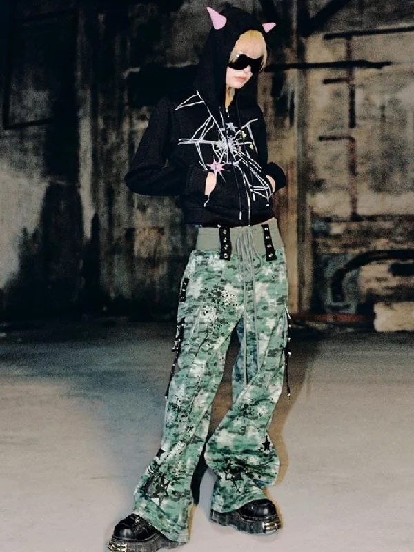 Camouflage Spray Paint Print Jeans【s0000004814】 Cozy Wide-Legged Jeans