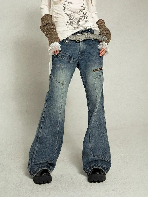 Old staggered waist head low-rise jeans【s0000005027】 Elegant Skinny Leg Jeans