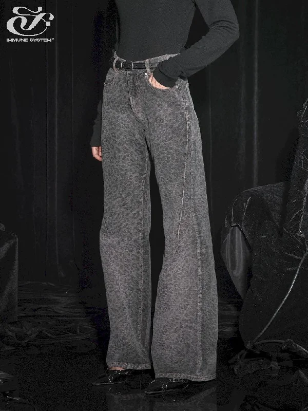 Leopard Print Casual Jeans【s0000005463】 Trendy Wide-Legged High-Waist Jeans