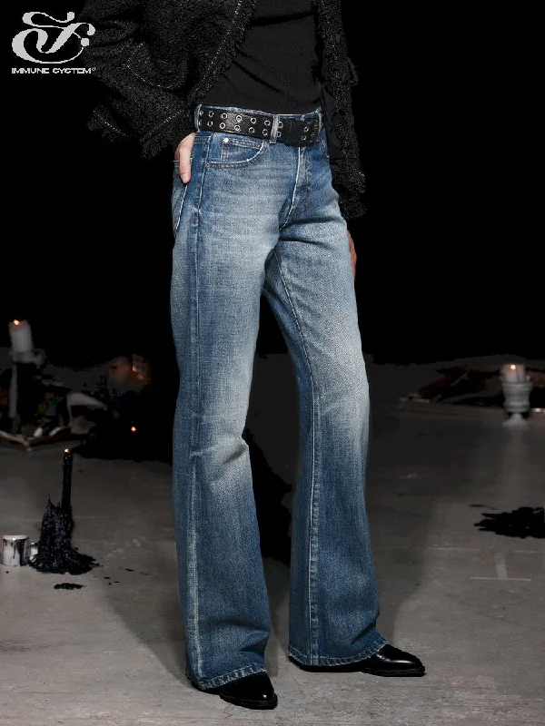 Washed and Worn Legs Old Blue Jeans【s0000005483】 Comfortable Full-Length Denim Jeans