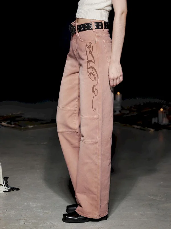 Relaxed Casual Printed Dirty Pink Jeans【s0000005489】 Classic Slim Fit Jeans