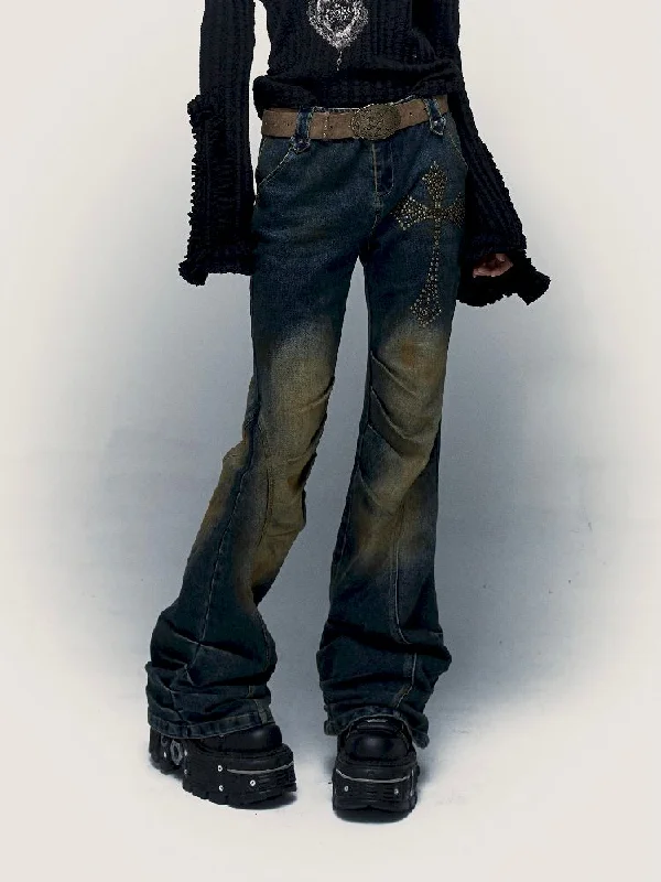 Stretch Washed and Aged Jeans【s0000005976】 Comfortable Zip-Up Skinny Jeans