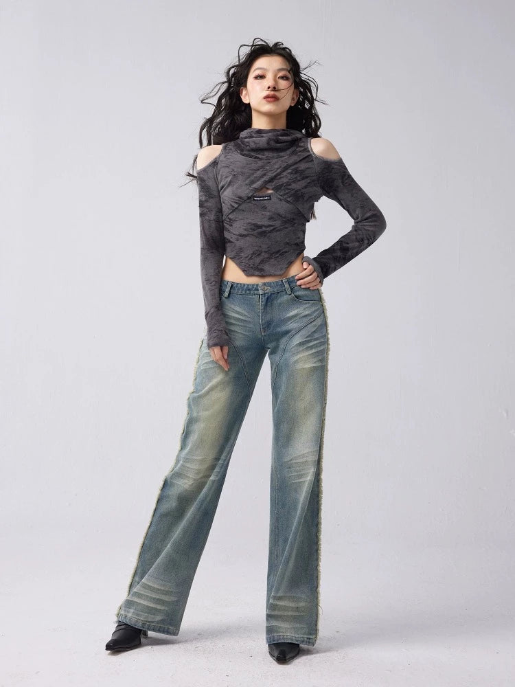 Distressed straight jeans【s0000006535】 Elegant Dark-Wash Bootcut Jeans