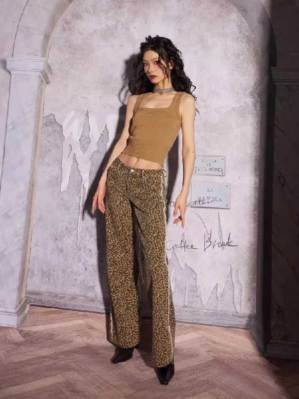 Leopard print wide leg jeans【s0000006542】 Cozy Relaxed Fit Denim Jeans