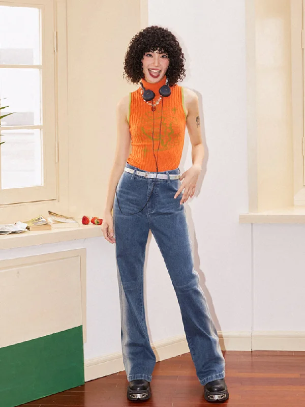 Ladies skinny jeans【s0000006548】 Trendy Wide-Legged High-Waist Jeans