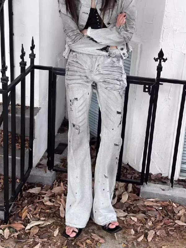 Low-rise wide-legged bare-ear jeans【s0000006693】 Classic Slim Fit Jeans