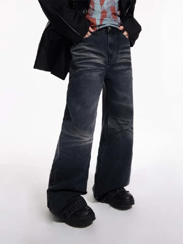 Wrinkle Processing Wide Washed Jeans【s0000006729】 Chic Vintage-Inspired Denim Jeans