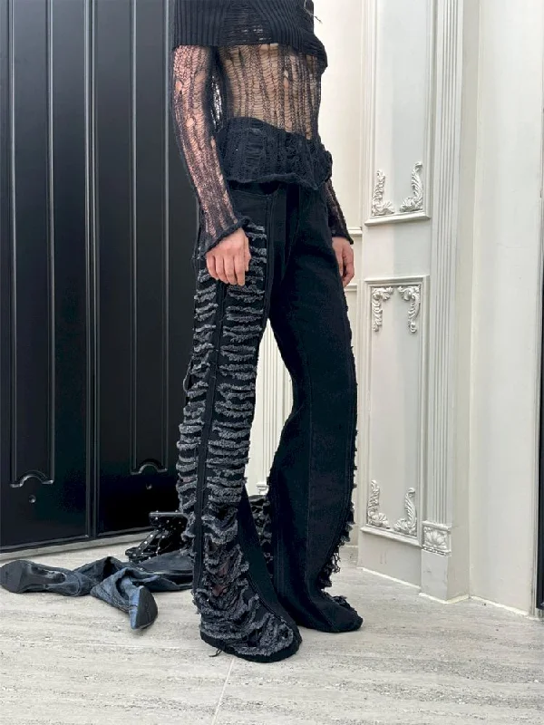 Two-Tone Side Ripped Jeans【s0000006793】 Stylish High-Rise Mom Jeans