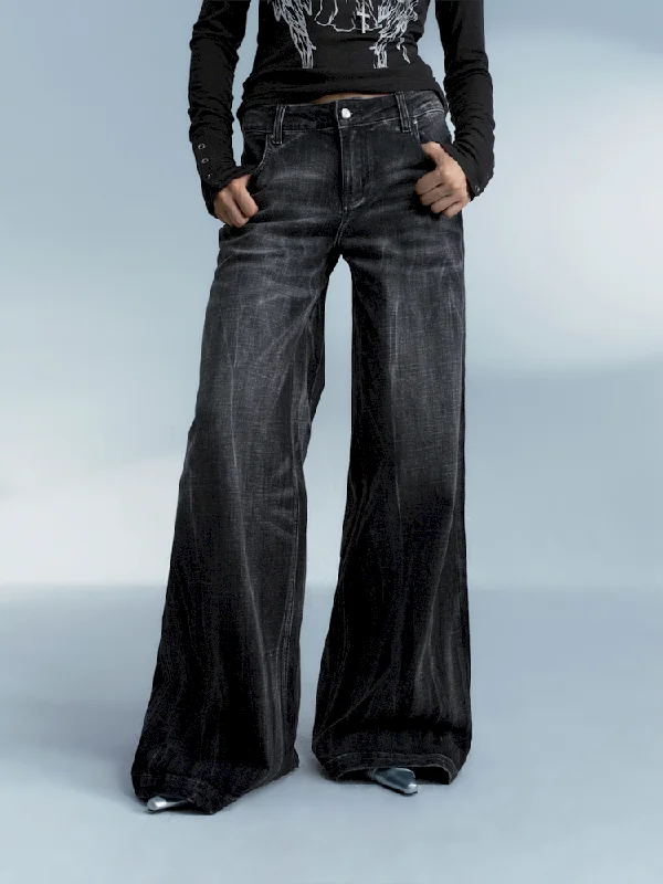 Black Vintage Washed Jeans【s0000007193】 Trendy Paperbag Waist Jeans