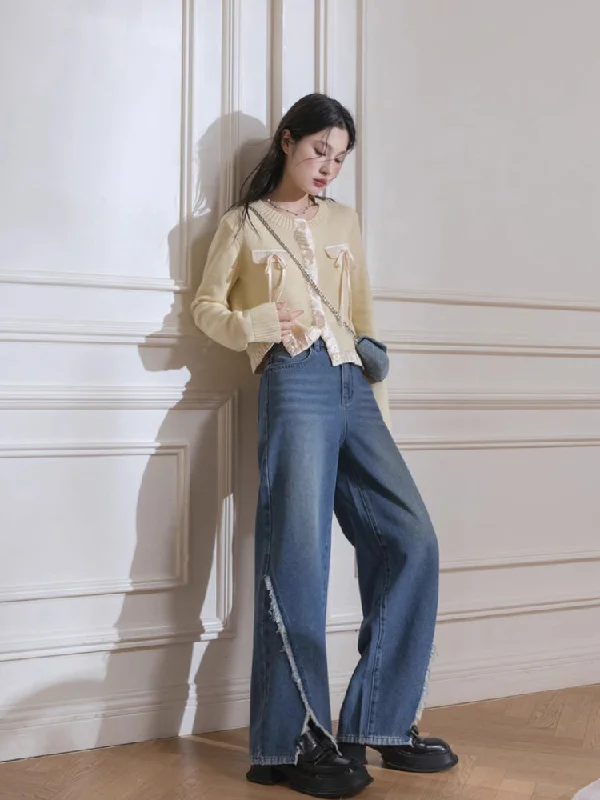 Cobalt blue wide-leg jeans【s0000007209】 Comfortable Boyfriend Jeans