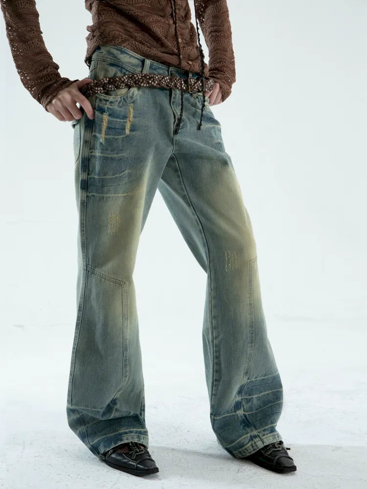 Micro-flared jeans【s0000007644】 Stylish Stone-Wash Denim Jeans