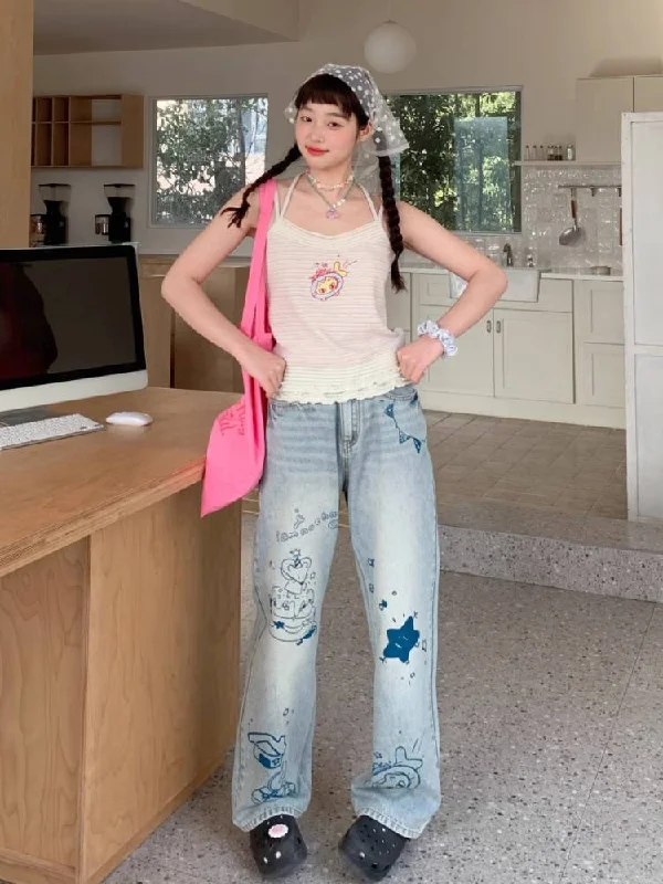 Loose straight jeans【s0000008044】 Trendy Wide-Legged High-Waist Jeans