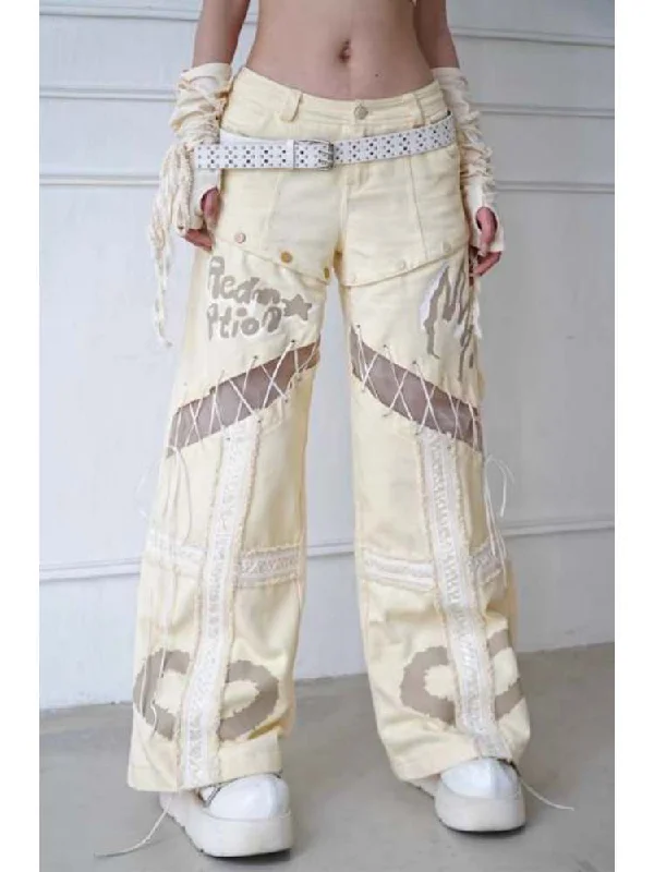 Lace-Up Detachable Straight-Leg Cut Jeans【s0000008154】 Comfortable Drawstring Waist Jeans