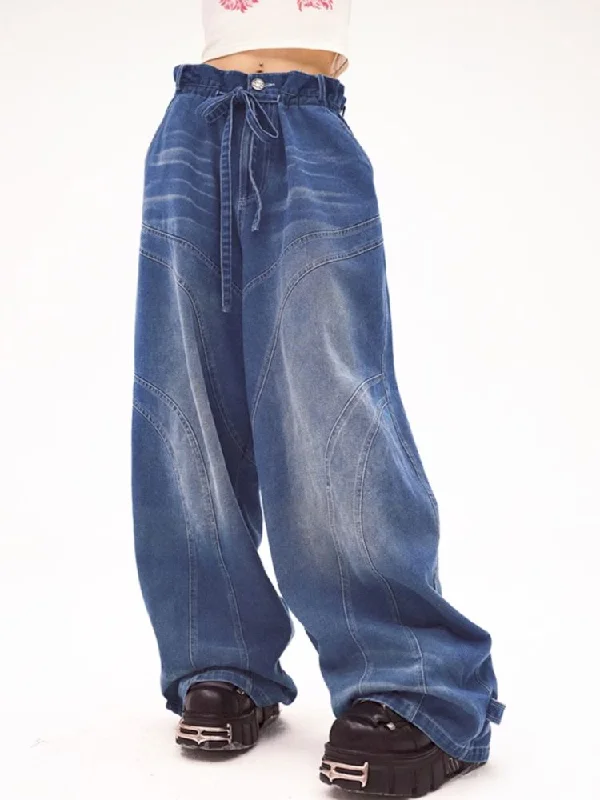 Lace-up wide-leg jeans【s0000008225】 Trendy Low-Rise Bootcut Jeans