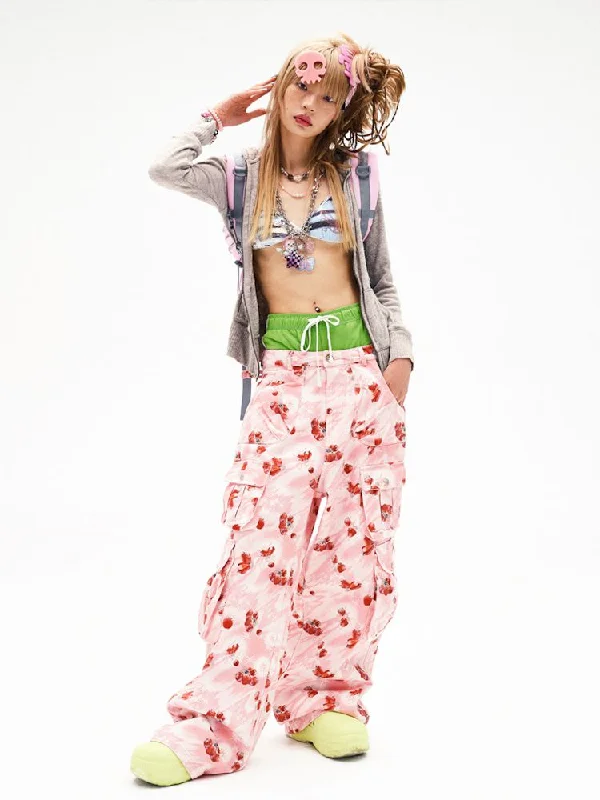Strawberry Print Jeans Wide Leg【s0000008226】 Comfortable Stretch Fit Jeans