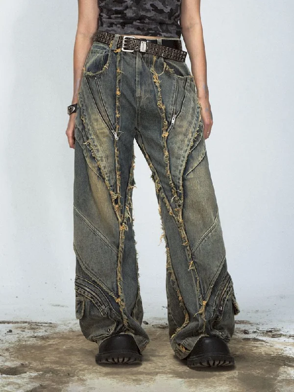 Alien Heavy Duty Destruction Raw Edge Patchwork Jeans【s0000008492】 Classic Button Fly Jeans