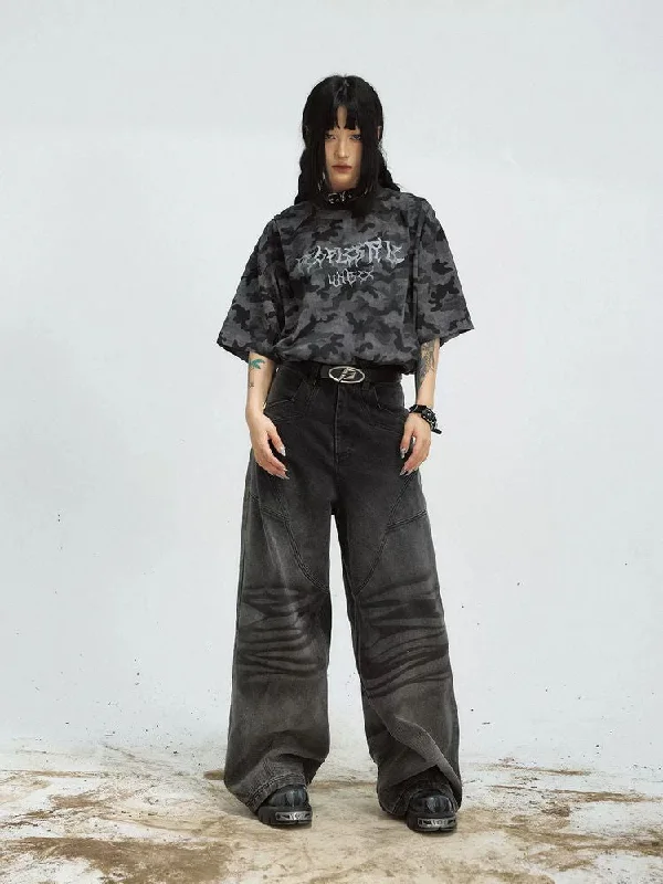 Washed distressed straight jeans【s0000009196】 Casual High-Waisted Bootcut Jeans