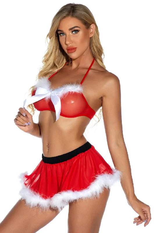 Santa's Secret Bra and Skirt Set velvet skirt glossy