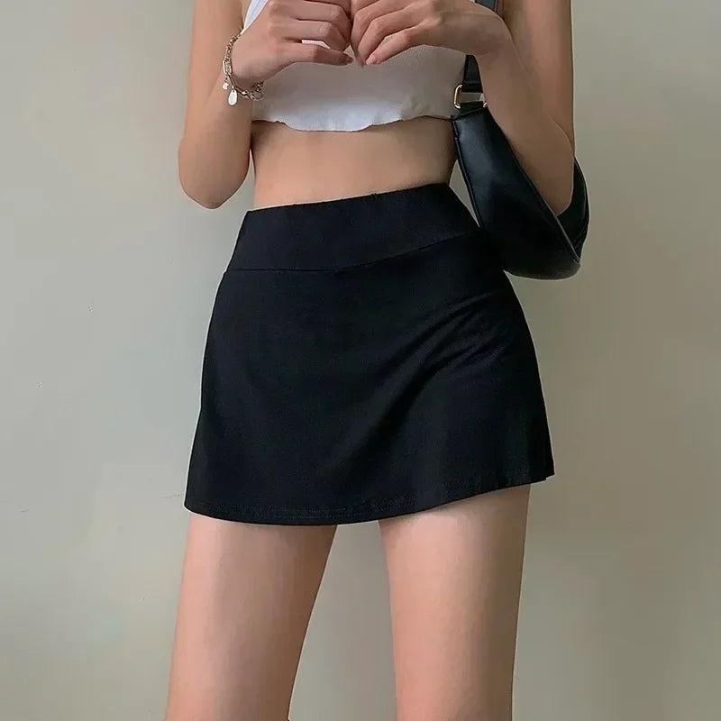 Sexy Club Wear Women Mini Skirt Summer Clothes Solid Color High-Waist Wrap Skirt Miniskirt with Lining Shorts Streetwear mini skirt trendy