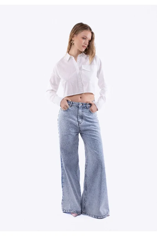 Silkroad Daughters Bleach Wide Leg Denim Jeans Elegant Raw Hem Jeans