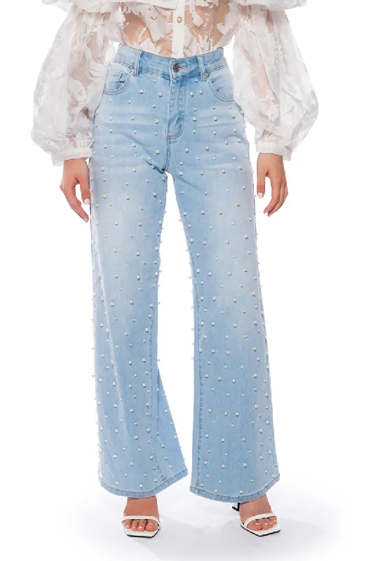 SIT PRETTY EMBELLISHED WIDE LEG JEANS Elegant Bootcut Fit Jeans