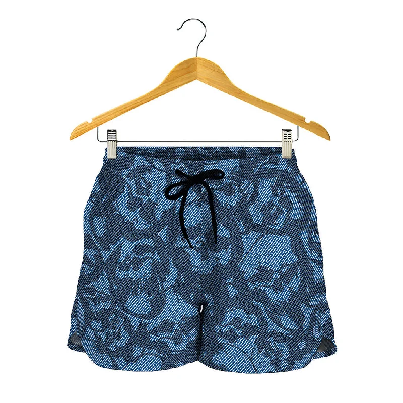 Skull Denim Jeans Pattern Print Women's Shorts Casual High-Waisted Bootcut Jeans