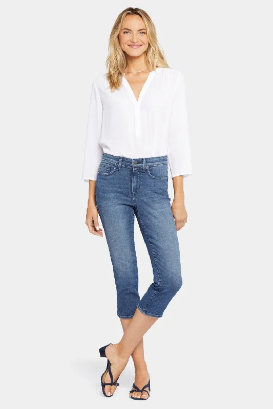 Slim Straight Crop Jeans - Caliente Casual Distressed Denim Jeans