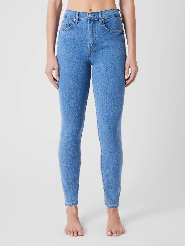 Soft Stretch Denim High Rise Skinny Jeans 30 Inch Comfortable Ankle Jeans