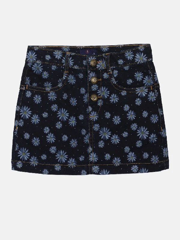Girls Flower Printed Denim Skirt wrap skirt elegant
