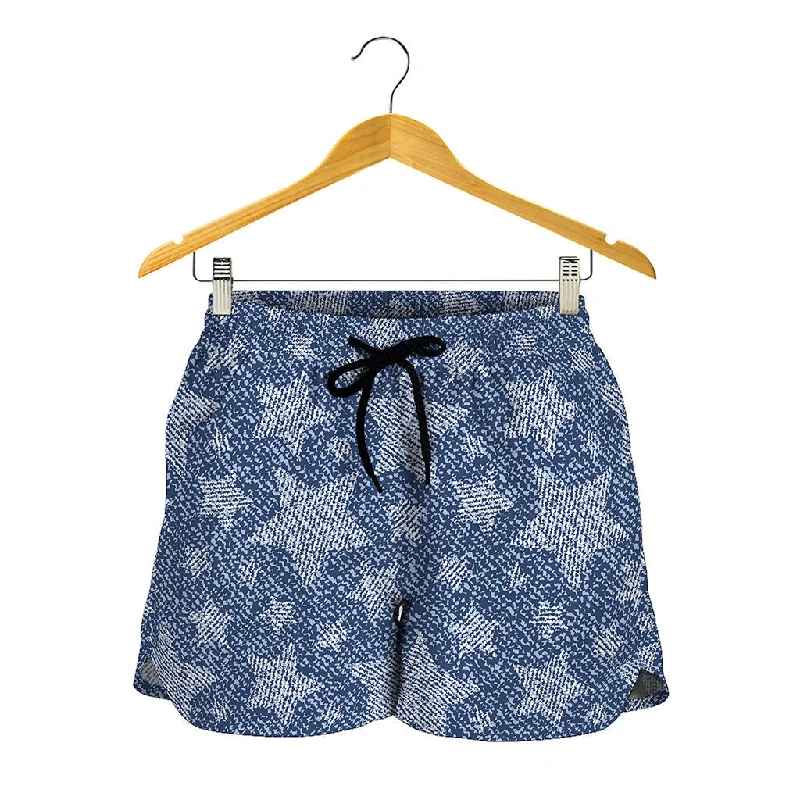 Star Denim Jeans Pattern Print Women's Shorts Comfortable Distressed Straight-Leg Jeans