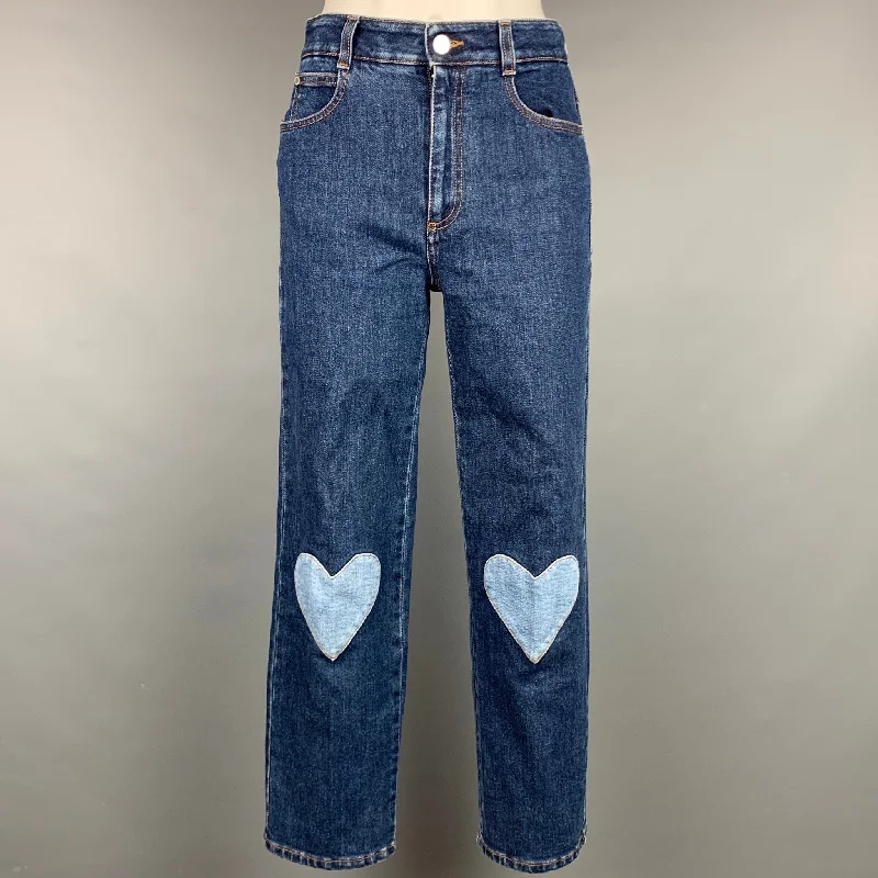 STELLA McCARTNEY Size 26 Blue Patchwork High Waisted Denim Jeans Comfortable Distressed Straight-Leg Jeans