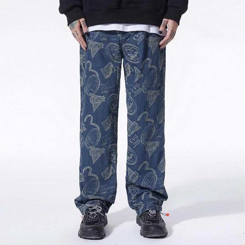 Straight Leg Printed Jeans Stylish High-Waisted Denim