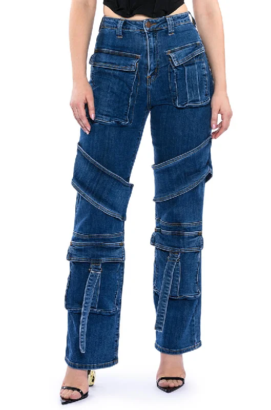 TOO COOL CARGO HIGH WAISTED JEANS Trendy Wide-Leg High-Waist Denim