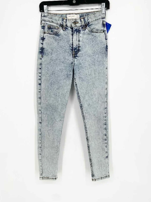 Topshop Women's Blue Skinny Cotton Acid Wash Size 26 Jeans Stylish High-Waist Skinny Denim