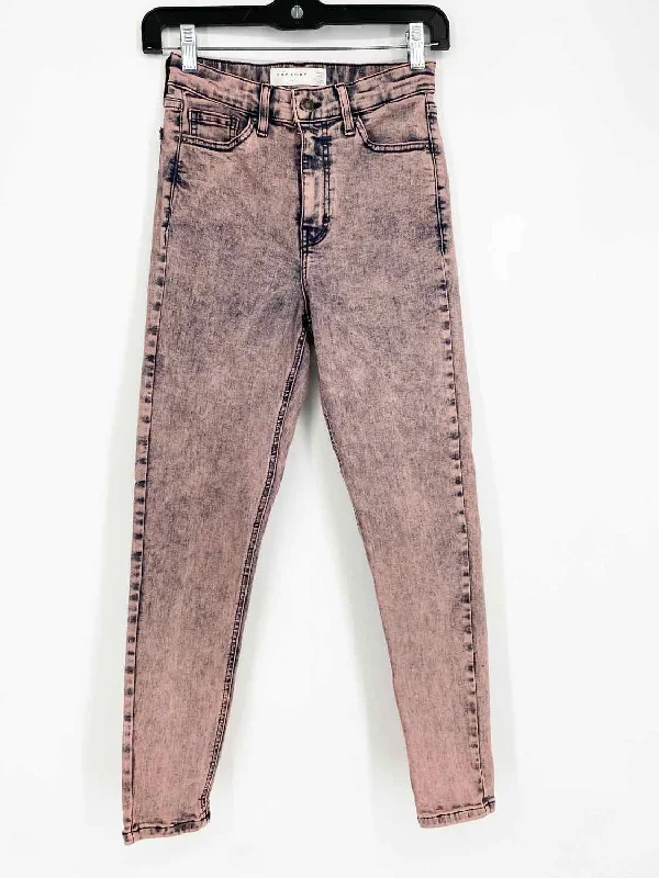 Topshop Women's Pink/Navy Skinny Cotton Acid Wash Size 26 Jeans Casual Bootcut Ripped Jeans