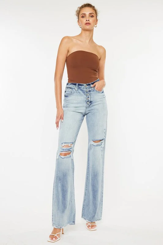 Ultra High Rise 90's Flare Jeans Comfortable Stretch Fit Jeans