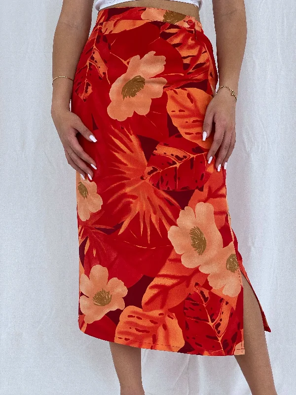 Vintage 90s Lisa Chesnay Midi Floral Skirt Size M/L breathable skirt fabric