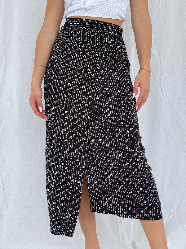 Vintage 90s Miss Etam Black Wrap Midi Skirt - Size M high waist skirt