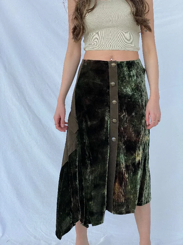 Vintage 90s TUZZI Velvet Asymmetrical Midi Skirt - Size M leather skirt sleek