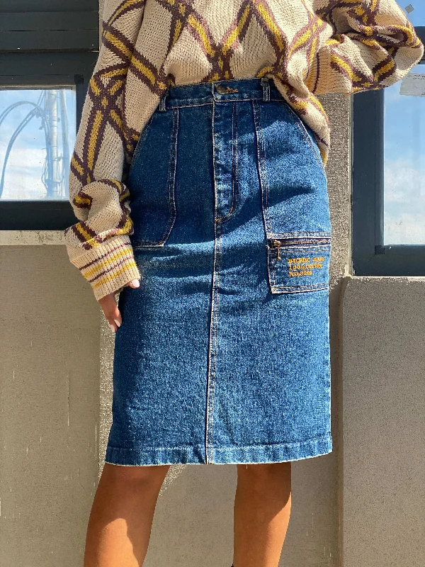 Vintage BIGMIC Jeans Midi Denim Pencil Skirt belted skirt waist