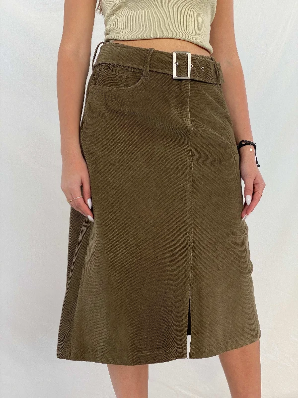 Vintage In Extenso Corduroy Midi Skirt high slit skirt