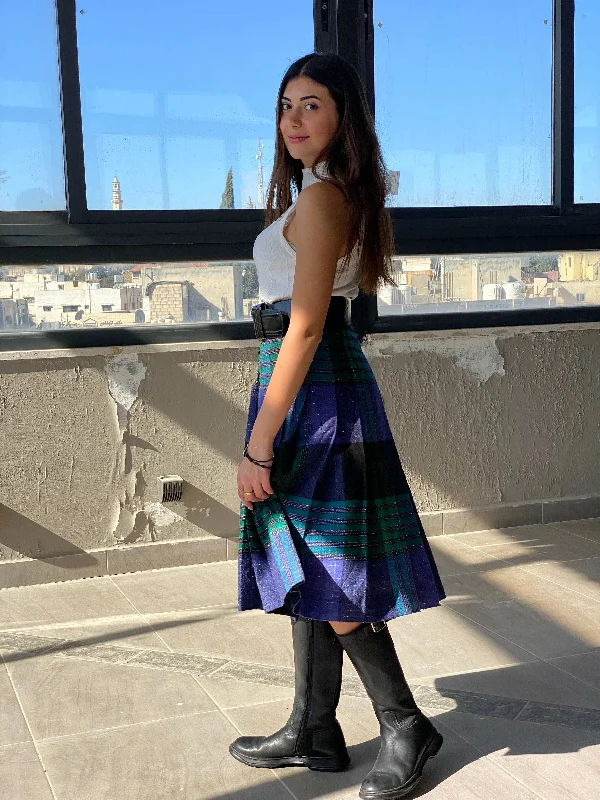 Vintage Tartan Kilted Midi Skirt asymmetrical skirt cut