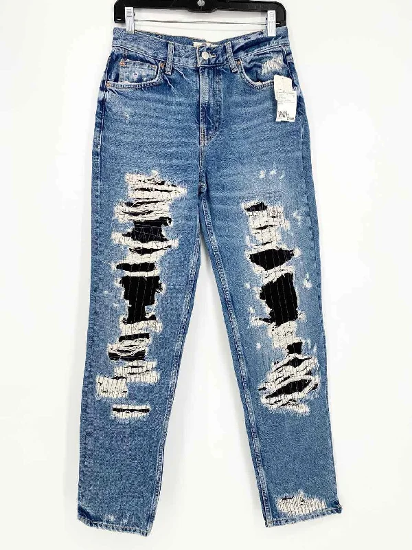 We The Free Women's Blue/Navy Straight Denim Distressed High Rise Jeans Elegant Skinny Leg Jeans