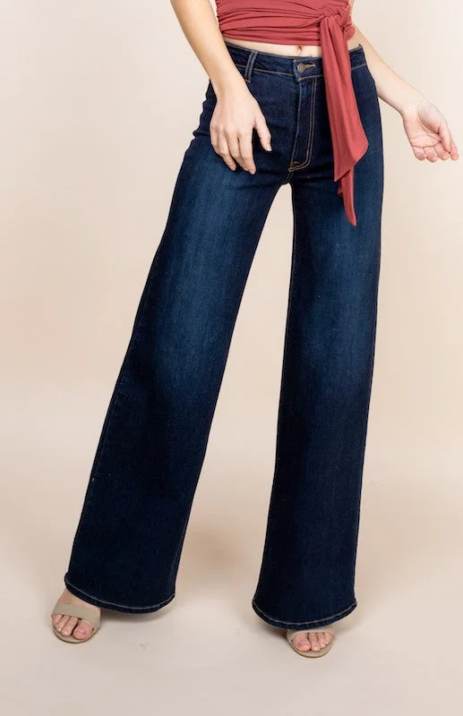 Wide Leg High Rise Denim Jeans Trendy Pleated Waist Jeans