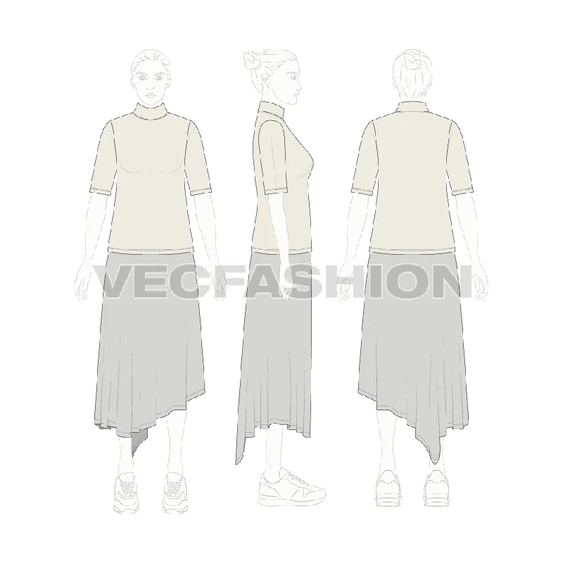 Womens A-line Midi Skirt chiffon skirt airy