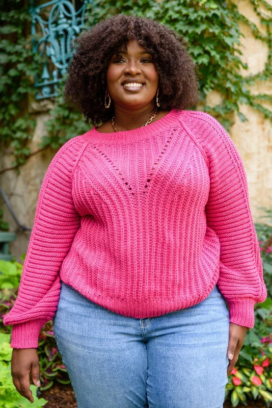 Hazel Blues® | Claim The Stage Knit Sweater In Hot Pink Cotton Fabric Linen Fabric Terry Fabric