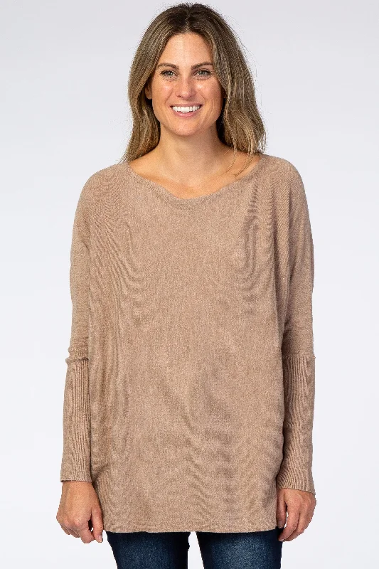 Mocha Soft Knit Boatneck Dolman Sleeve Sweater Chenille Blend Fleece Blend Nylon Blend