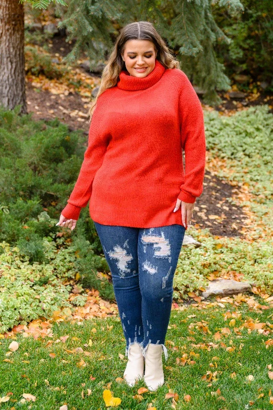 Hazel Blues® | Steady Pace Roll Neck Sweater In Red Knit Fabric Woven Fabric Fleece Fabric